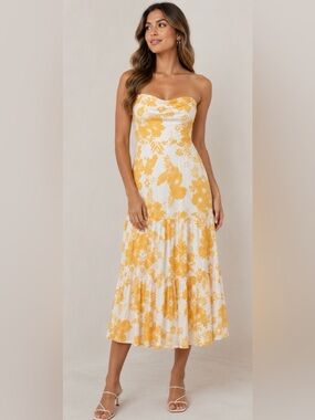 Floral Blooming Women’s Midi Dress sz M Strapless NWOT # D465